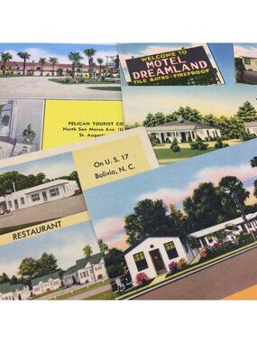5 Vintage Linen Motel Postcards USA Florida Virgina North Carolina